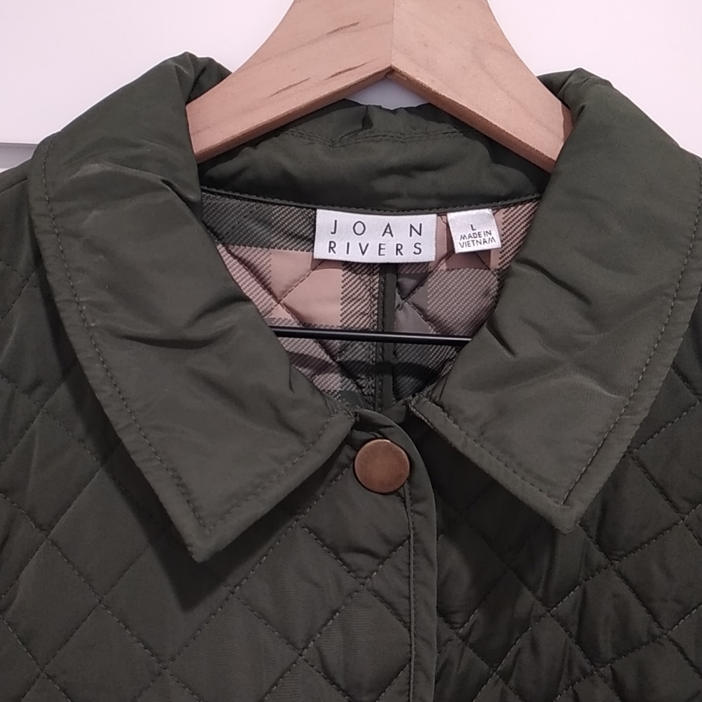 Joan Rivers Quilted Olive Utility Jacket Women's Size Large Barn Chore Lagenlook - Picture 2 of 4